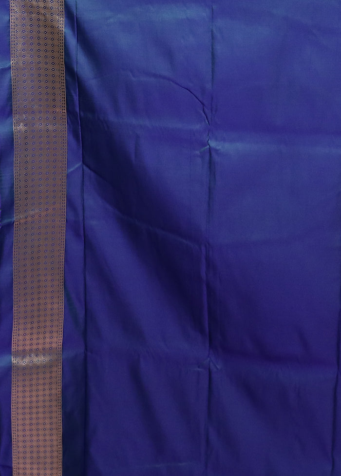 Blue Katan Silk Saree With Blouse Piece