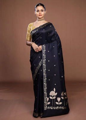 Blue Katan Silk Saree With Blouse Piece