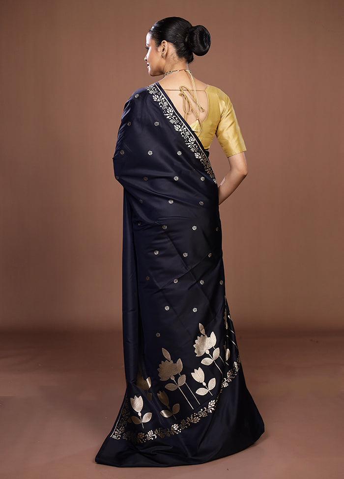 Blue Katan Silk Saree With Blouse Piece