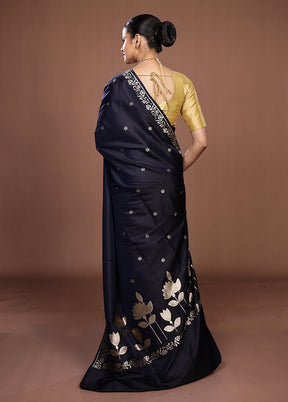 Blue Katan Silk Saree With Blouse Piece