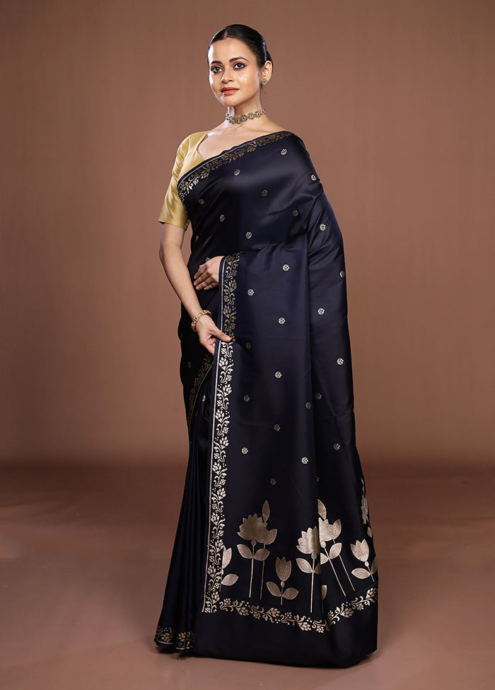 Blue Katan Silk Saree With Blouse Piece
