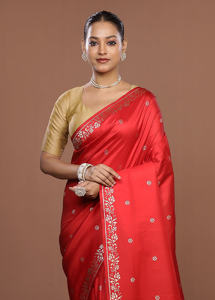 Red Katan Silk Saree With Blouse Piece