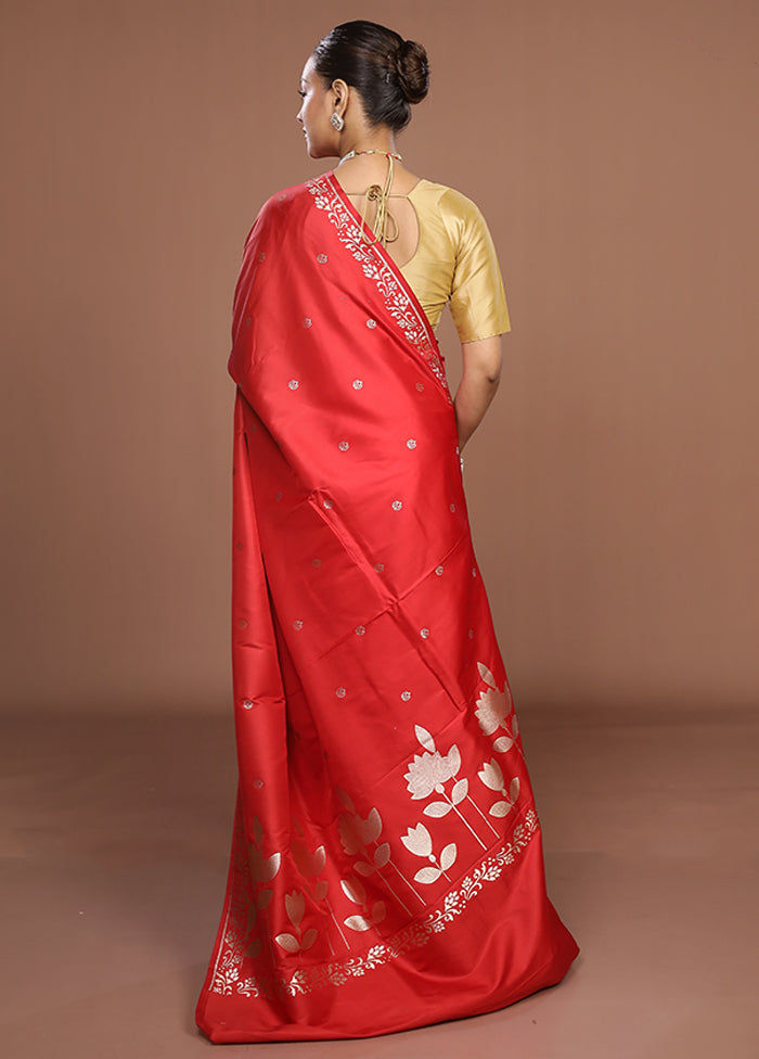 Red Katan Silk Saree With Blouse Piece
