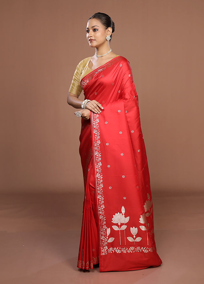 Red Katan Silk Saree With Blouse Piece