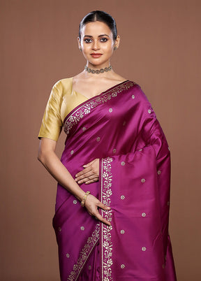 Purple Katan Silk Saree With Blouse Piece