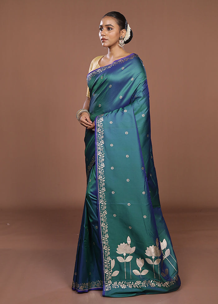 Green Katan Silk Saree With Blouse Piece