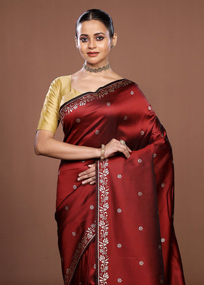 Maroon Katan Silk Saree With Blouse Piece