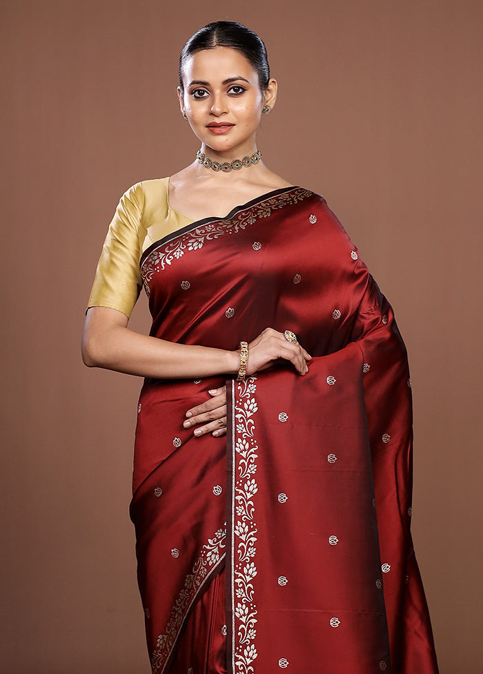 Maroon Katan Silk Saree With Blouse Piece