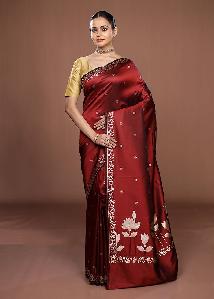 Maroon Katan Silk Saree With Blouse Piece