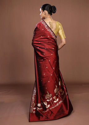 Maroon Katan Silk Saree With Blouse Piece