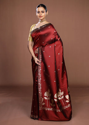 Maroon Katan Silk Saree With Blouse Piece