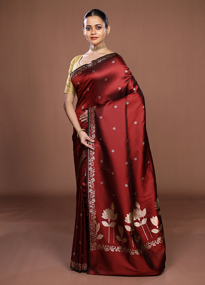 Maroon Katan Silk Saree With Blouse Piece
