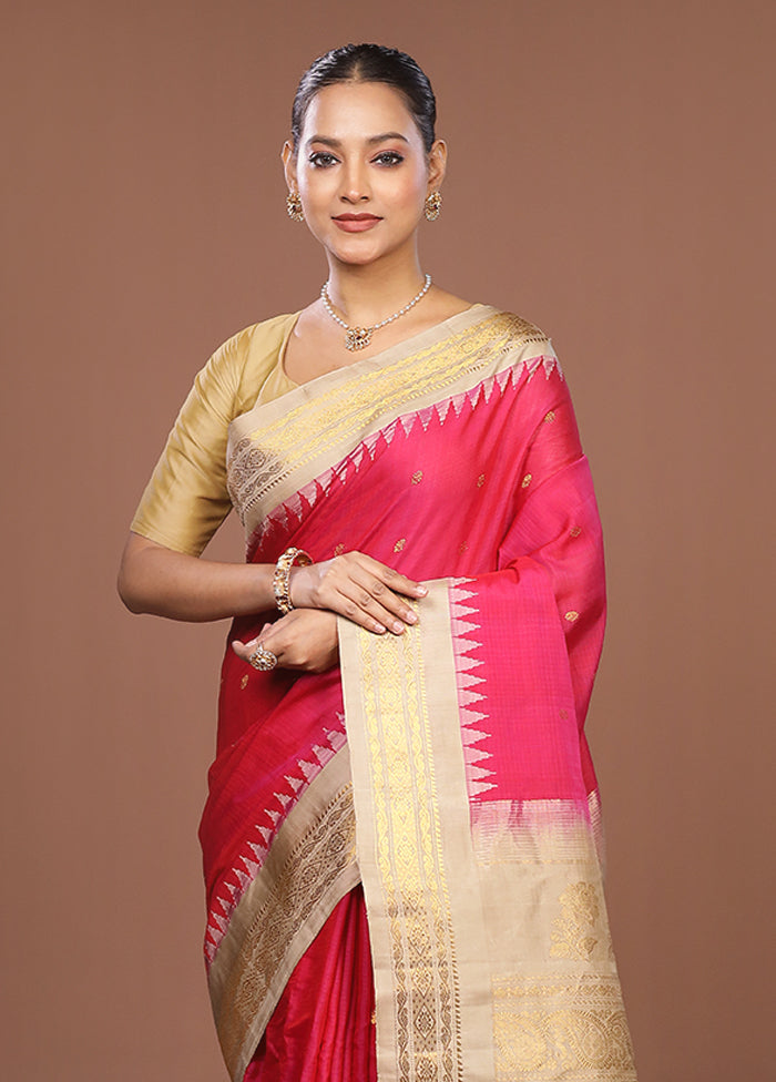 Pink Gadwal Pure Silk Saree Without Blouse Piece