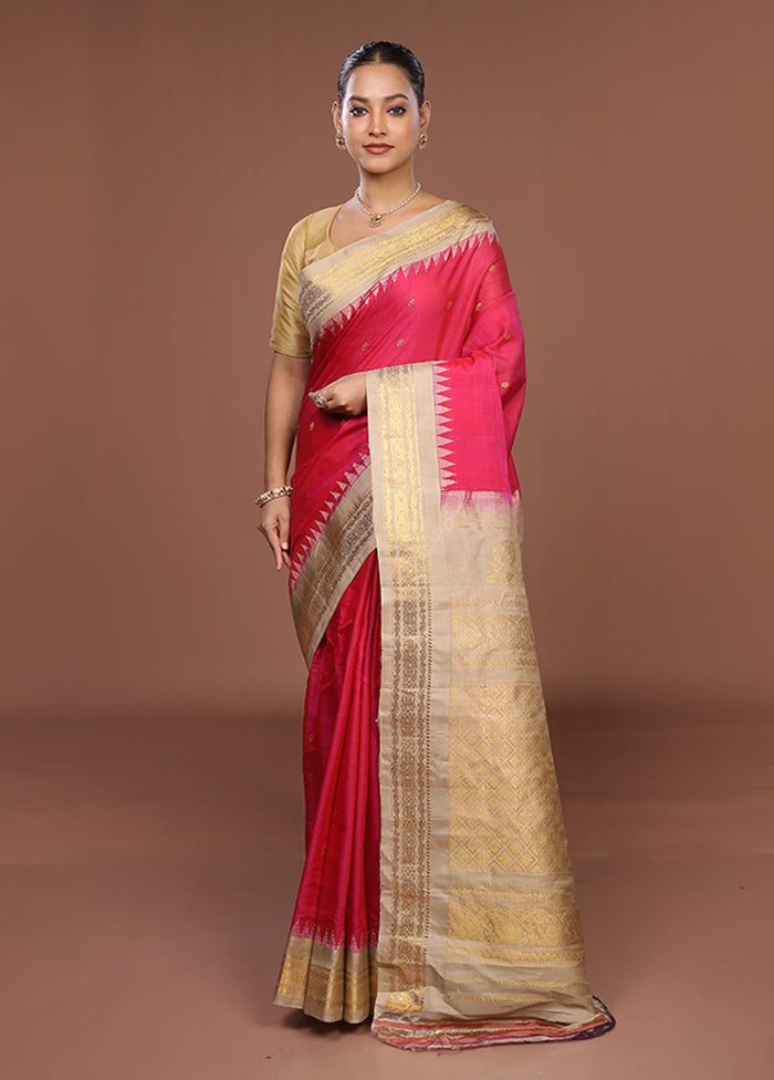 Pink Gadwal Pure Silk Saree Without Blouse Piece