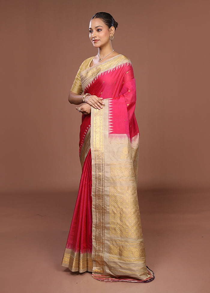 Pink Gadwal Pure Silk Saree Without Blouse Piece