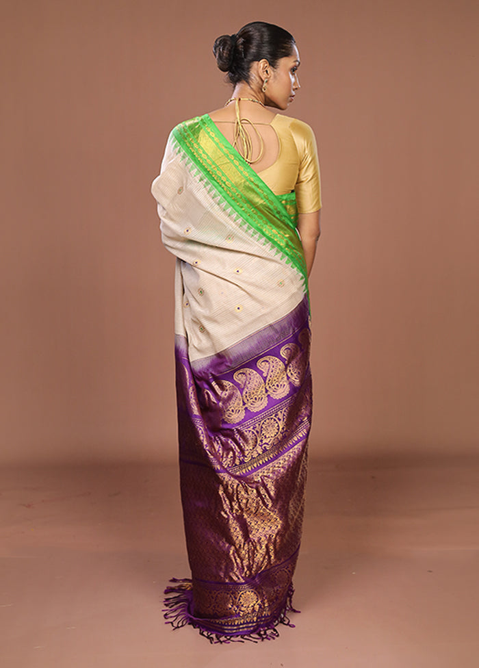 Cream Gadwal Pure Silk Saree Without Blouse Piece