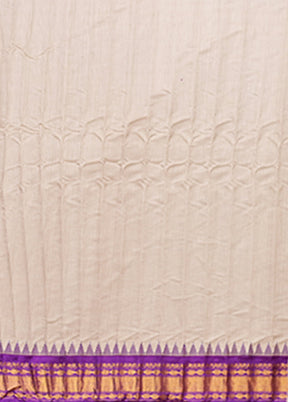 Cream Gadwal Pure Silk Saree Without Blouse Piece