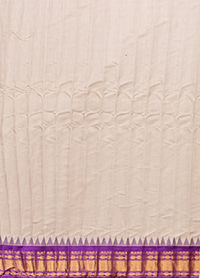 Cream Gadwal Pure Silk Saree Without Blouse Piece