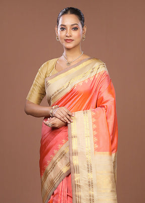 Pink Gadwal Pure Silk Saree Without Blouse Piece