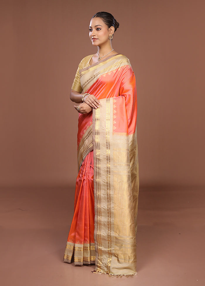 Pink Gadwal Pure Silk Saree Without Blouse Piece