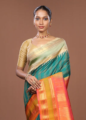 Green Gadwal Pure Silk Saree Without Blouse Piece