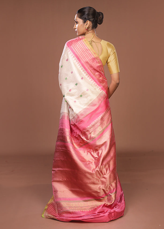 Cream Gadwal Pure Silk Saree Without Blouse Piece