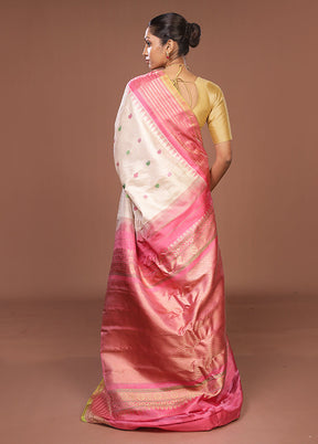 Cream Gadwal Pure Silk Saree Without Blouse Piece