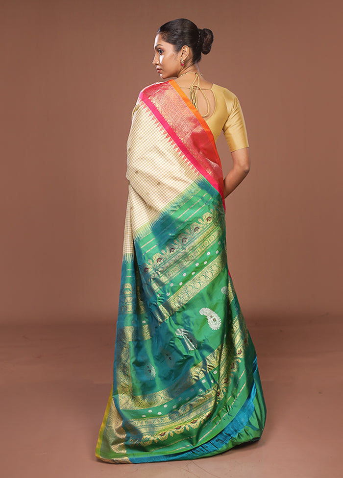 Cream Gadwal Pure Silk Saree Without Blouse Piece