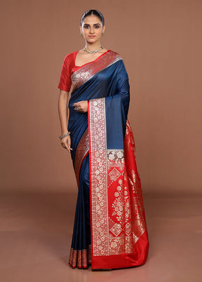 Blue Banarasi Silk Saree With Blouse Piece