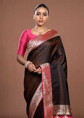 Maroon Banarasi Silk Saree With Blouse Piece