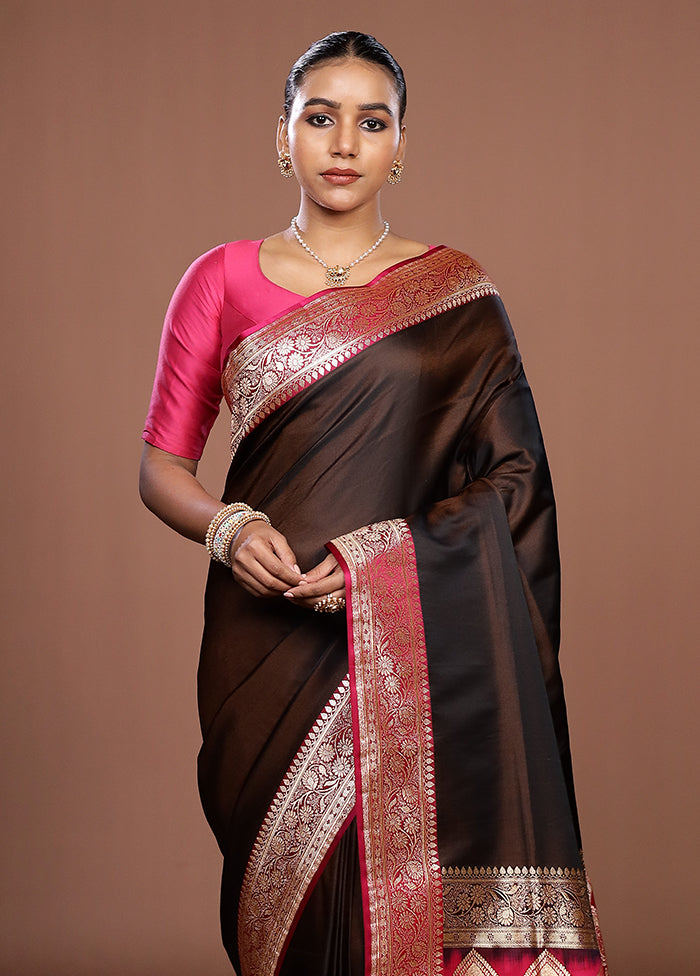 Maroon Banarasi Silk Saree With Blouse Piece
