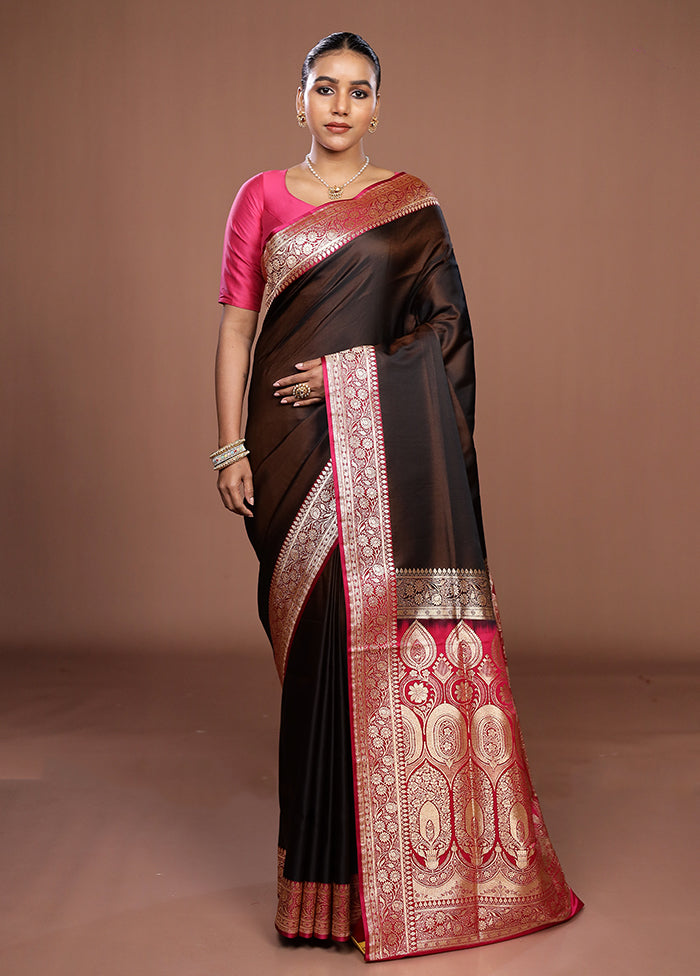 Maroon Banarasi Silk Saree With Blouse Piece