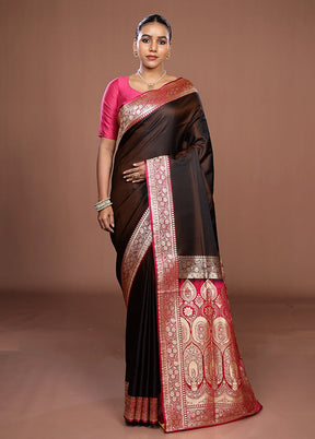 Maroon Banarasi Silk Saree With Blouse Piece