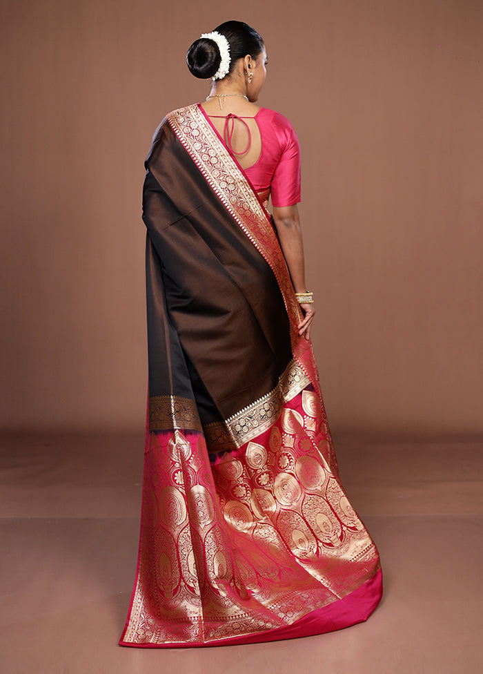 Maroon Banarasi Silk Saree With Blouse Piece