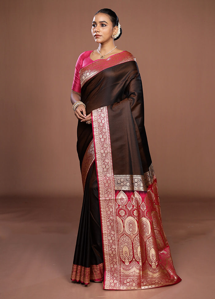 Maroon Banarasi Silk Saree With Blouse Piece