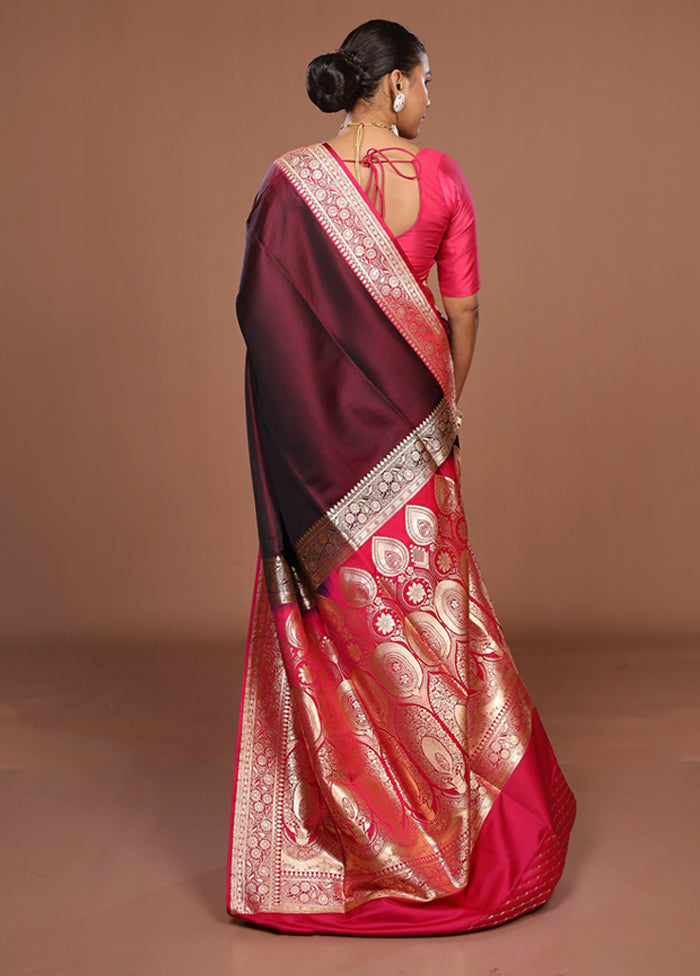 Purple Banarasi Silk Saree With Blouse Piece