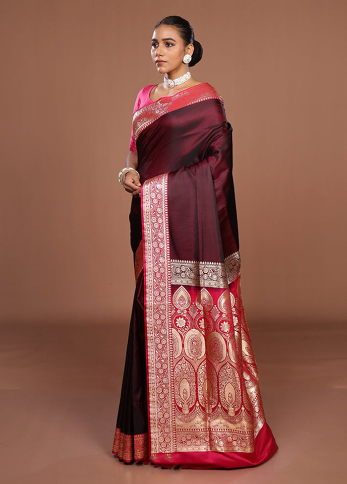 Purple Banarasi Silk Saree With Blouse Piece