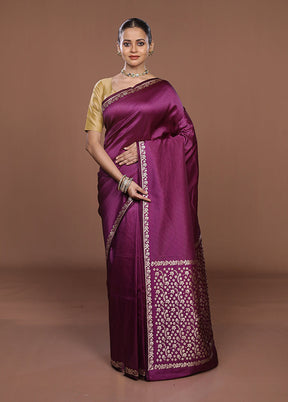 Purple Katan Silk Saree With Blouse Piece