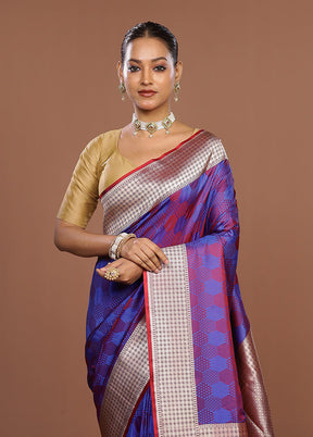 Blue Katan Silk Saree With Blouse Piece