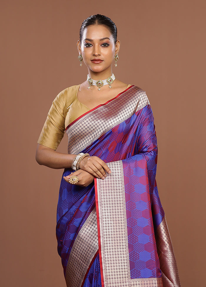 Blue Katan Silk Saree With Blouse Piece