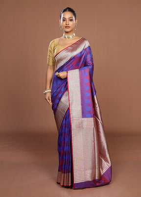 Blue Katan Silk Saree With Blouse Piece