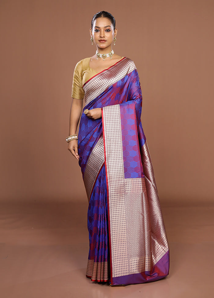 Blue Katan Silk Saree With Blouse Piece