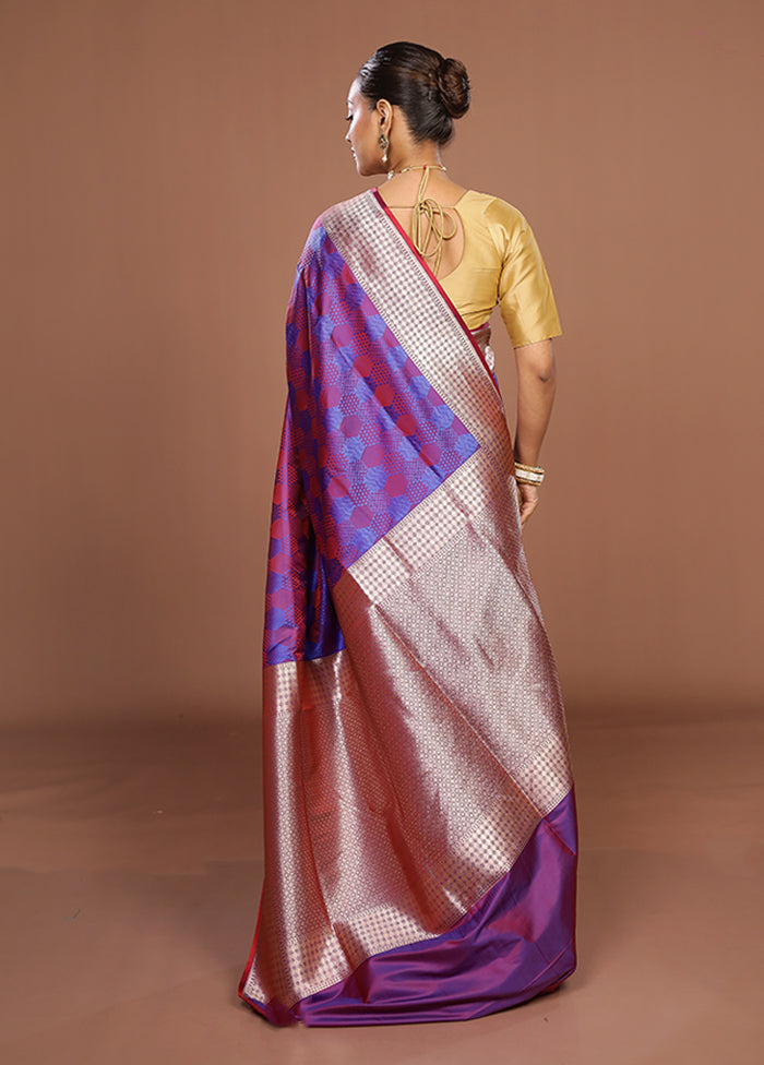Blue Katan Silk Saree With Blouse Piece