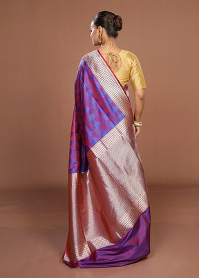 Blue Katan Silk Saree With Blouse Piece