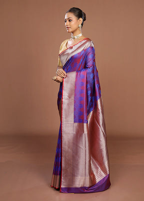 Blue Katan Silk Saree With Blouse Piece