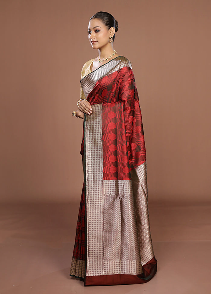 Maroon Katan Silk Saree With Blouse Piece
