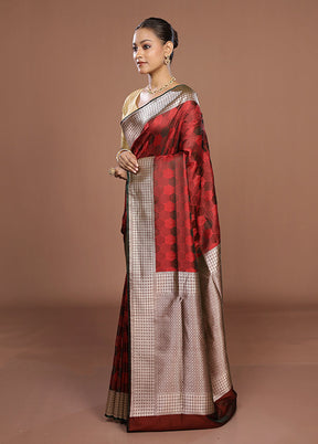 Maroon Katan Silk Saree With Blouse Piece