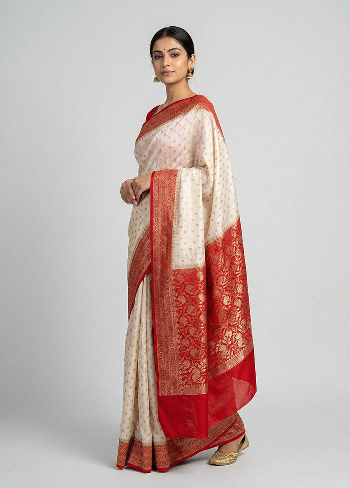 White Dupion Silk Saree With Blouse Piece