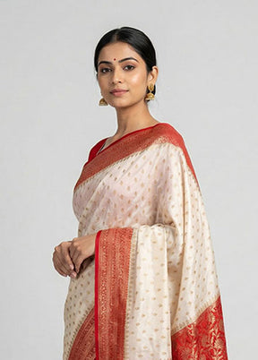 White Dupion Silk Saree With Blouse Piece