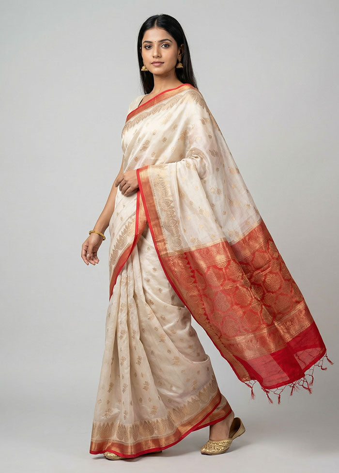 White Dupion Silk Saree With Blouse Piece